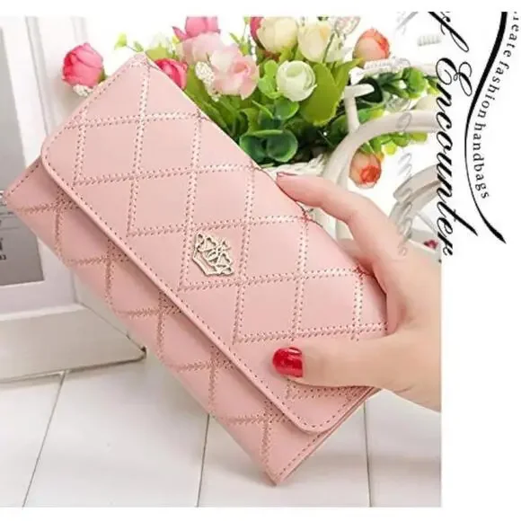 Crown Rhombus Pattern Wallet In Light Pink - Picture 2 of 7